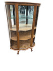66717 Antique Victorian Oak Bow Glass Curio Cabinet   Serpentine Glass Door