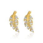 14k Solid Yellow Gold Leaf Cz Stud Earrings