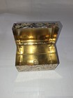 Vintage Floral Metal Tin Hinged Trinket Storage Box Gold Tone Interior