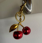 Red Cherry Bag Charm Keychain - Gold Metal   Resin - Coach-inspired - New