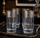 Vtg Culver Set Of 4 Silver Overlay Blue Highball Glasses Mid Century Modern Bar