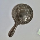 Antique Vintage Victorian Silver Plated 9    Ornate Vanity Hand Held Mirror Heavy