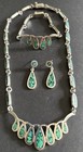 Beautiful Vtg Taxco Mexico 925 Malachite Inlay Necklace bracelet earrings 82 92g