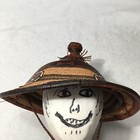 Vintage Handmade African Fulani Straw Leather Sun Hat Woven Herder Made 1974
