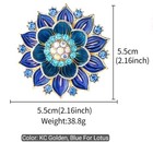 Stunning Blue Enamel Crystal Rhinestone Large Lotus Flower Brooch Pin