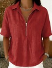 New Womens Fashion Solid-color Zip-up Short-sleeve T-shirt Sizes S-3xl