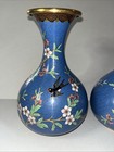 Vintage Cloisonn   Enamel Brass copper Vase Cherry Blossom   s Bird Flowers 8    Pair