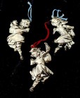 3 Vintage Antique Silver Plated  Cherub Ornaments Playing Musical Instruments