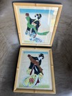 2 Vtg Japanese Silk Paintings Woman Geisha Dragon Oriental Dancing Bamboo Frame