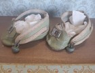 Pair Of Antique Oil Cloth Doll Shoes With Metal Buckles  28