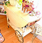 Rare Vintage 1930   s Wooden Wagon  Wheel  Drop Leaf Table Tea Cart Serving Bar 