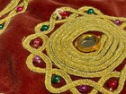 Ornate Red Velvet Embroidered Cap Hat Gold Braid Mirror Work Beaded Traditional