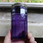 Antique Amethyst Glass Soda Emb Jar For Hoosier Cabinet 1910 Era Original Lid