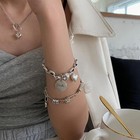 925 Sterling Silver Thai Silver Heart Bracelet Women Vintage Chunky Link Chain