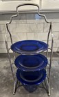 Vintage Cobalt Elegance By Godinger Silver Plated 3 Tier Plate Stand Server