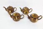 Set Of 4 Vtg Jingdezhen China Brown Drip Glaze Individual Teapots Mcm 1970s