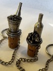 2pc Vintage Wine Bottle Cork Stopper Set W  Metal Top Chain Keyring Grapes