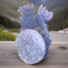 Purple Fantasy Dragon Figurine With Crystal Geode Sphere Display