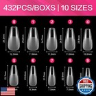 Aimeili Short Coffin False Nail Tips 432pcs Pre-buff Nail Tips Full Cover Nai