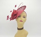 M8184 burgundy kentucky Derby Church Wedding Easter Tea Party Sinamay Fascinator
