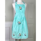 Vintage Bib Apron Os Womens Embroidered Floral Applique Aqua Blue Retro 50s