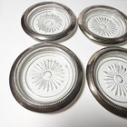 Vintage Silver Plated And Glass Star Flower  Cut Drink Coasters Set Of 4 Round 