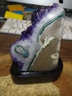 Large Amethyst Crystal Cluster  Geode F  Uruguay Cathedral  Wood Stand Agate Rim