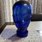 Cobalt Blue Glass Mannequin Head Life Size Hat Wig Stand Display 11 In