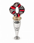 Vintage 4  Modern Art Glass Wine Bottle Stopper Red Black Chrome Base
