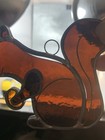 Squirrel With Nut Stained Glass Sun Catcher Vintage Homemade Dark Brown