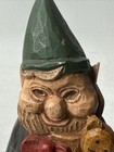 Hand Carved Vintage Wood Elf gnome Figure Holding Teddy Bear