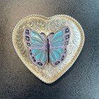 Womens Western Belt Buckle Heart Silver Plate Enamel Butterfly Adm Vintage 1989