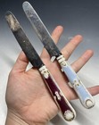 Pair Of Antique Victorian Ceramic   Steel Table Knives 19th C  Tableware