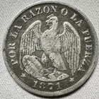 Chile 1871 Silver Coin 20 Centavos Circulated Km    138 1