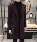Men s Wool Blend Single-breasted Overcoat Slim Fit Long Trench Coat Lapel Jacket