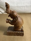 Vintage Hand Carved Wood Elephant Statue Trunk Up Figurine Folk Art 10 Inch