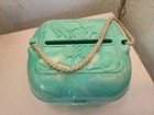 Vintage Hommer Turquoise Plastic Yarn Caddy  Embossed Cats Sewing Box  Aqua Nice