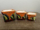 Talavera Mexican Pottery Set 3 Small Square Flower Pots Planters Hand Painted