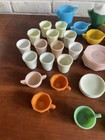  58  Pc Lot Vintage Akro Agate Glass Children s Dishes Jadite  White  blue Etc