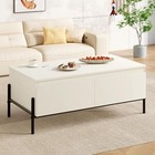 White Coffee Table Center Table Modern Living Room Table With Drawers Metal Leg