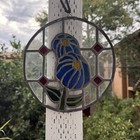 Vtg Stained Glass Floral Hanging Window Suncatcher Circle 8 In  Multicolor