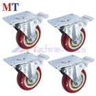 4 Pack 4  Caster Wheels Swivel Plate Total Lock Brake Red Polyurethane