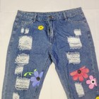 Unbranded Women s Distressed Flower Patch Jeans Xl Blue Ripped Floral Denim K481