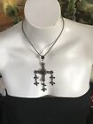 Large Vintage Mexico Eagle Mark Ornate Sterling Silver Yalalag Cross Pendant 18   