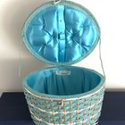 Vintage Mcm Singer Rattan Sewing Oblong Basket  japan  Multicolor Mod