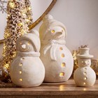 3 Pcs Terracotta Christmas Figurines Rustic Led Lighted Snowman
