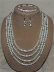Multi Layered Strand Glass Pearl Crystal Necklace Bracelet Earring Jewelry Set  