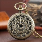 Vintage Bronze Pocket Watch Steampunk Hollow Quartz Necklace Chain Antique Gift