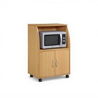 Hodedah Microwave Cart Storage Cabinet Beech Finish Locking Casters 33 In  H