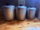 Vtg 1950s Spun Aluminum Metal Kitchen Storage Canister 3 Set Flour Sugar Coffee